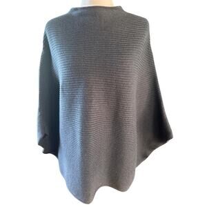 Project 100% Cotton knit Navy blue OS Batwing Poncho Mock neck jacket